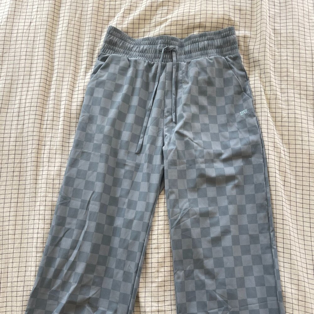 Albion Audrey wide leg pants, blue checkers, petite small